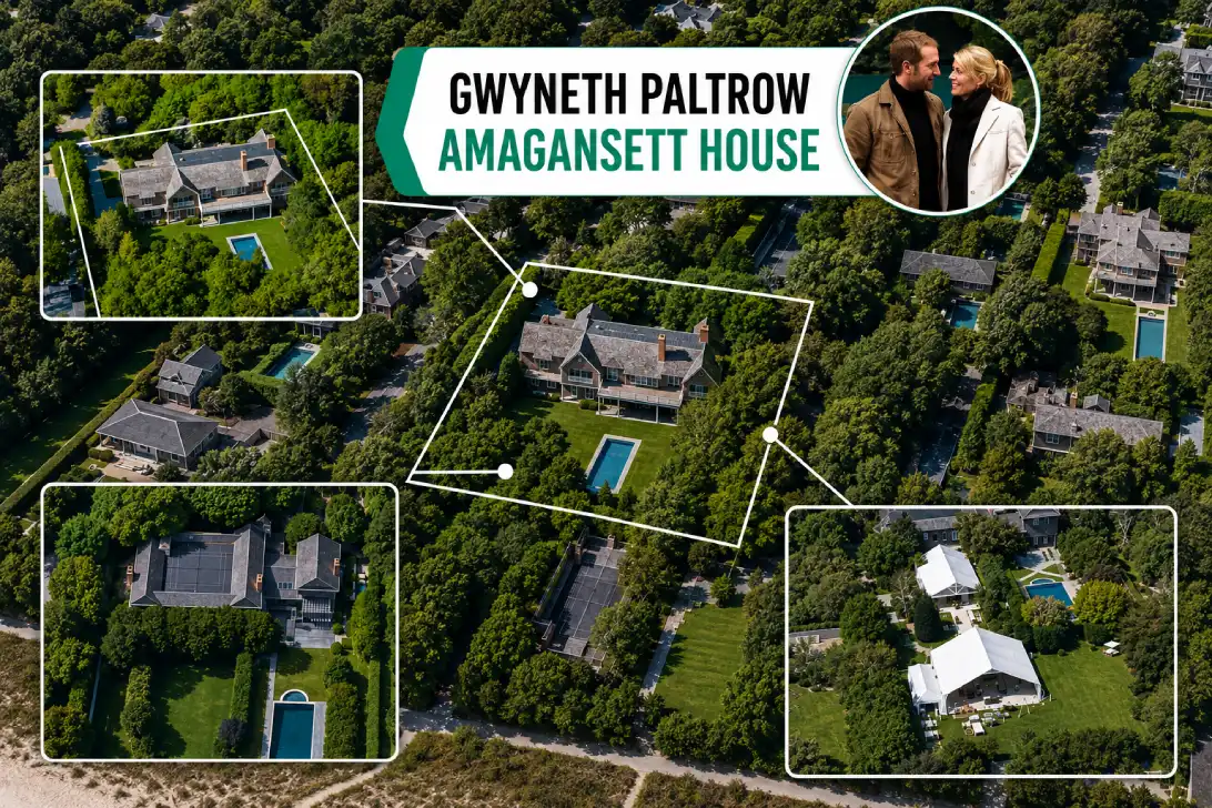Exterior of Gwyneth Paltrow's $5.4 million Amagansett, New York home in the Hamptons
