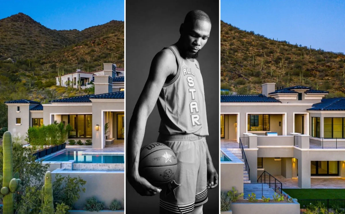 Kevin Durant's luxury house featuring a modern mansion exterior with premium architectural design, landscaped grounds, and high-end real estate features