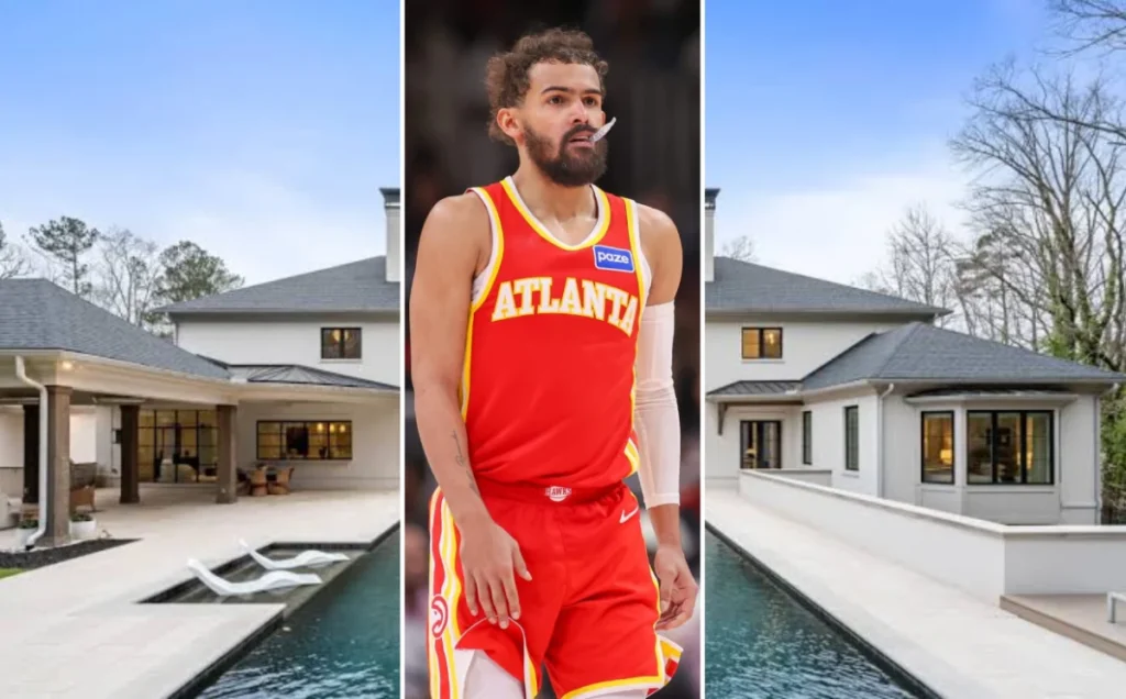Trae Young house exterior showcasing luxury Atlanta mansion with modern architecture and premium landscaping