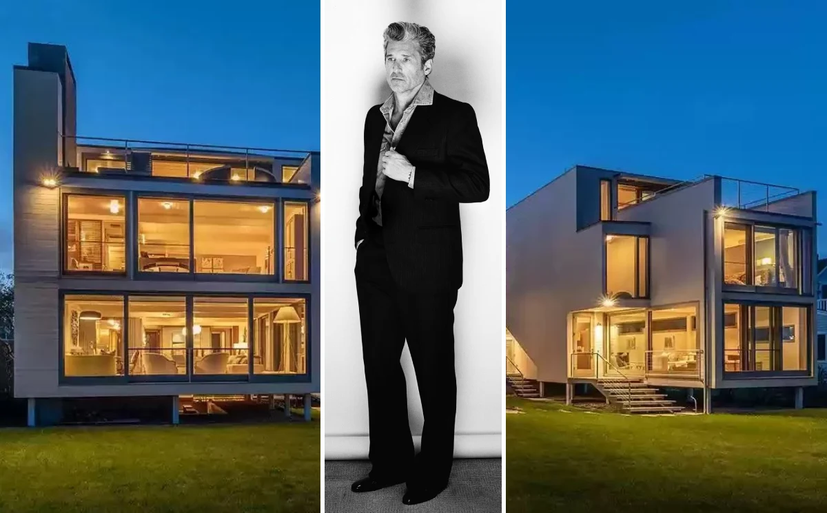 A breathtaking view of Patrick Dempsey's luxurious house in Kennebunkport, Maine, showcasing the sprawling estate and scenic surroundings of the actor's coastal home.