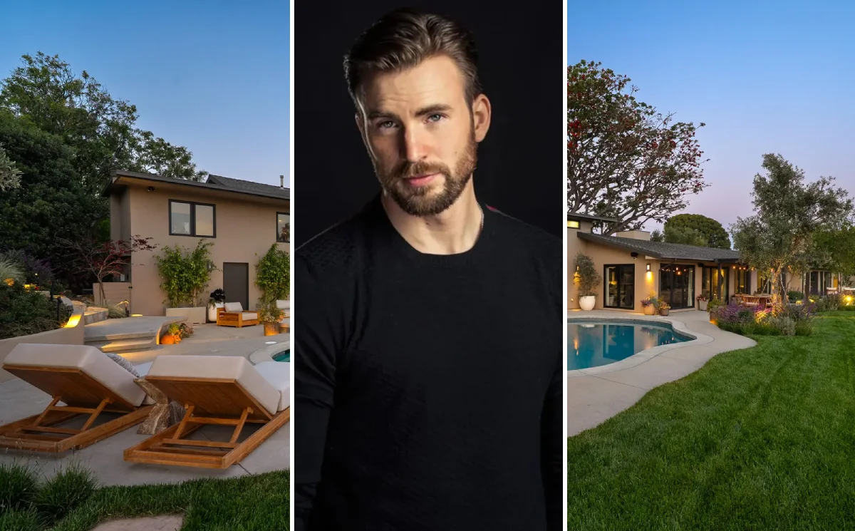 Luxurious living room inside Chris Evans' Hollywood Hills house during complete home tour