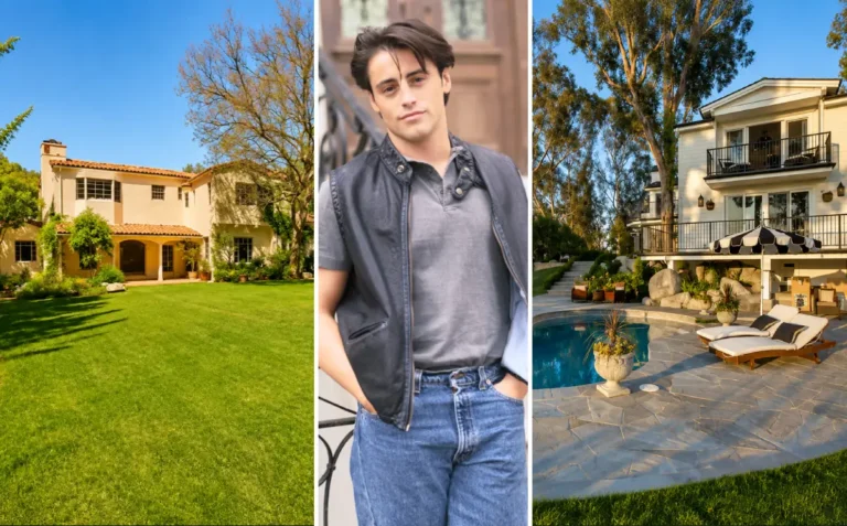 Matt LeBlanc's former Pacific Palisades mansion — a 1930s Spanish Colonial Revival villa with red-tile roof, arched windows, and half-acre landscaped grounds in the Amalfi Rim neighborhood of Los Angeles.