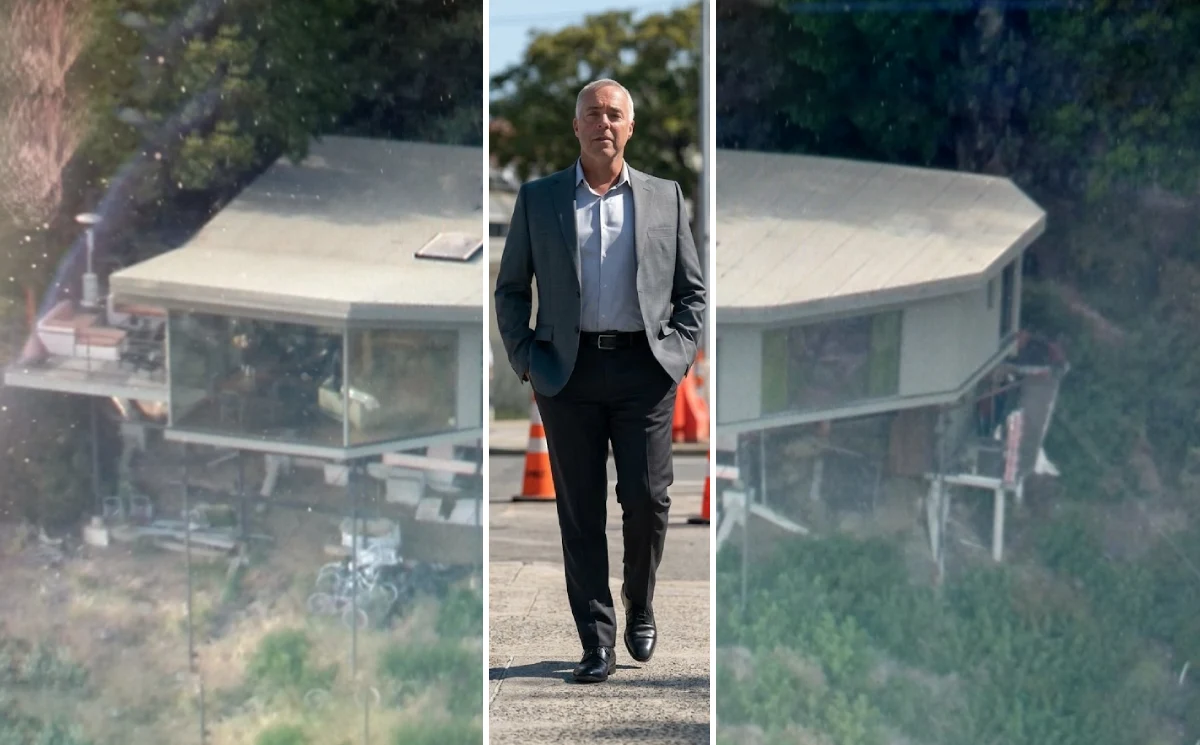 Exterior view of Harry Bosch's iconic stilt house at 1870 Blue Heights Drive in Hollywood Hills, Los Angeles, featured in the Amazon Prime series Bosch