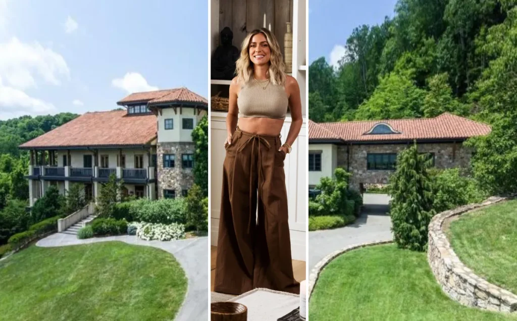 Kristin Cavallari’s private Nashville home tour featuring a spacious open-plan living area, floor-to-ceiling windows, and serene woodland views.