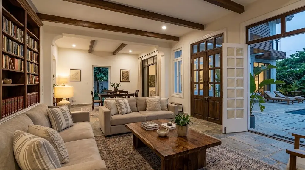 Collected, lived-in living room with vintage finds similar to Mary Padian's style