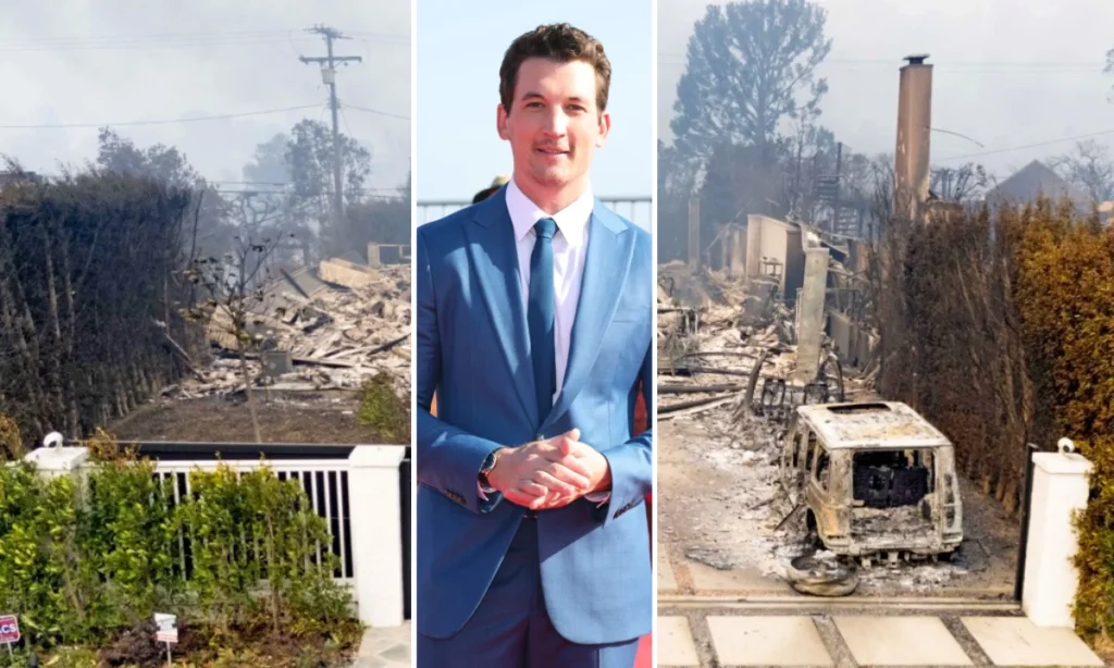Before and after view of Miles Teller's Pacific Palisades house showing luxury Cape Cod estate transformation