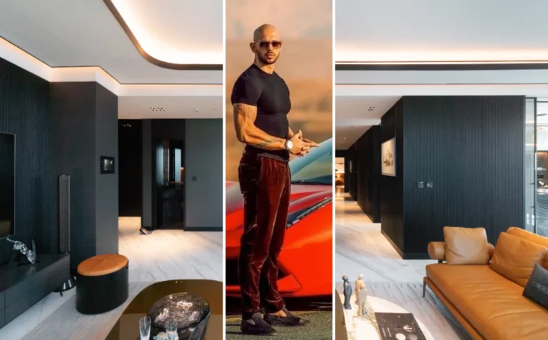 Andrew Tate's $30 million Pagani-branded penthouse at Da Vinci Tower in Business Bay, Dubai - featuring hypercar-inspired interiors with carbon fiber and leather finishes