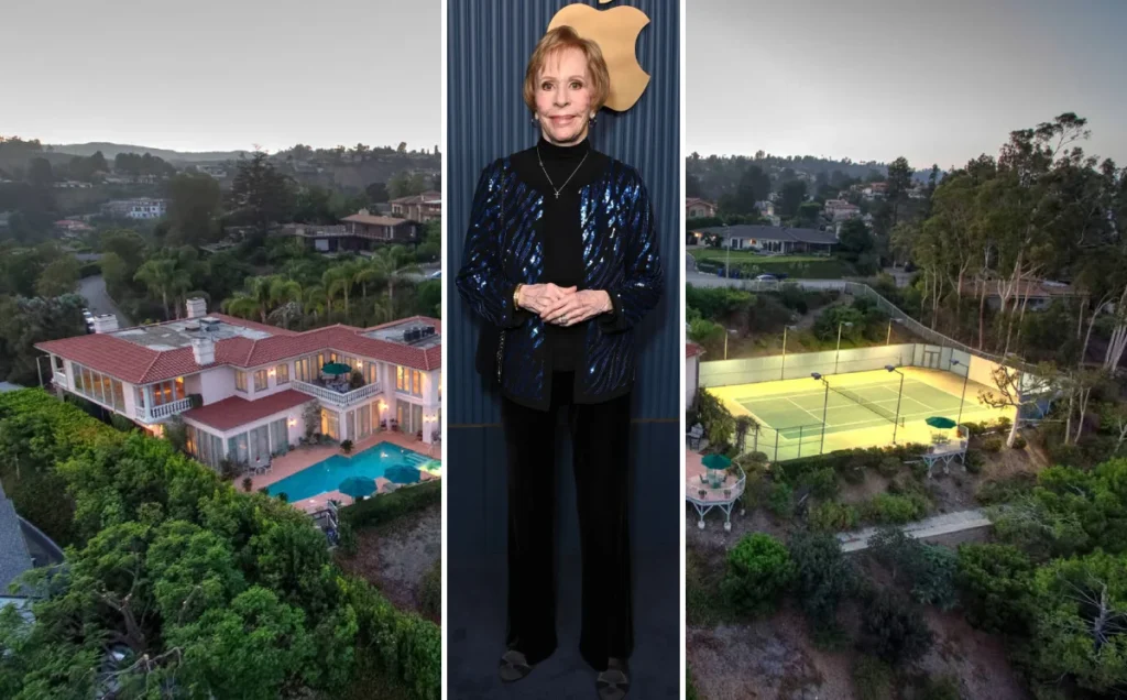Exterior view of Carol Burnett’s house in Montecito, California, showcasing the iconic comedian’s elegant residence