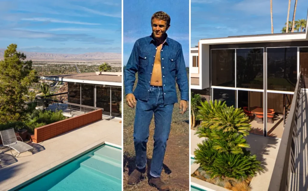 Steve McQueen's former Palm Springs house, a mid-century modern glass-and-steel residence designed by architect Hugh Kaptur in 1964, perched in the Southridge community with mountain views