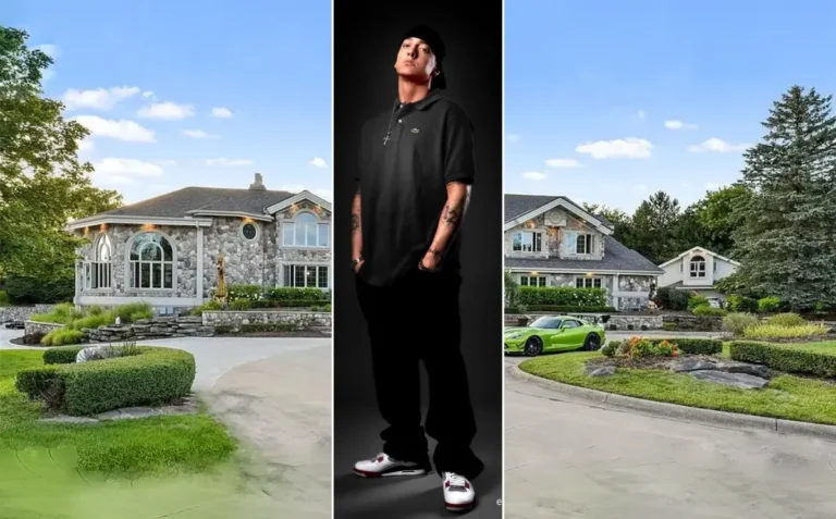 Eminem's current house in Clinton Township, Michigan — a gated Detroit-suburb mansion